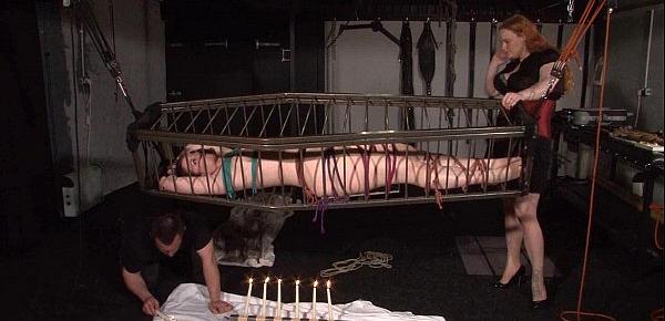  Caged american fetish model Caroline Pierce in hot wax bdsm and deprived lesbian